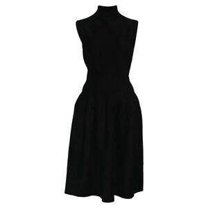 Alaïa Mock Neck Velvet Midi Dress in Black Viscose